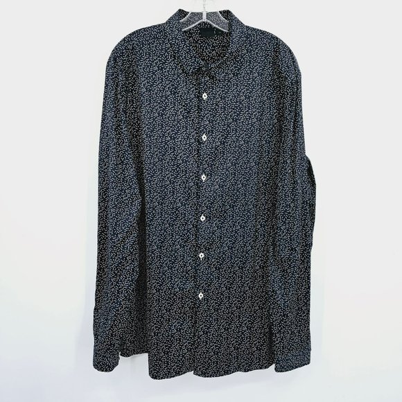 ASOS Button Front Shirt 2XL Blue White Confetti Print Cotton Blend Long Sleeve - Picture 1 of 10